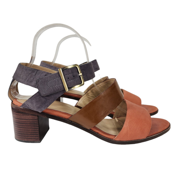 Eileen Fisher 10 Womens Sandals Heel Repeat Colorblock Orange Brown Open Strappy - Picture 2 of 12